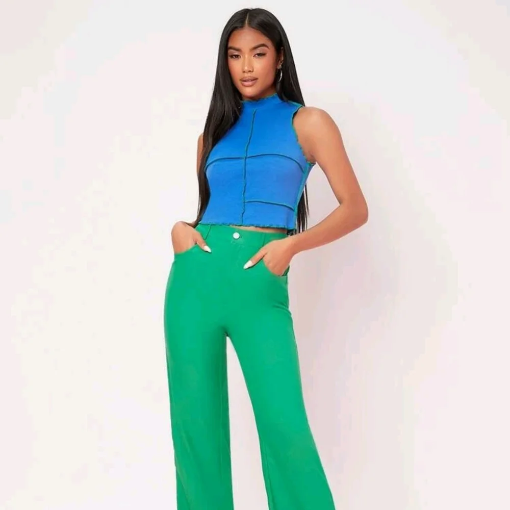 🌞 5 For $25 New Blue & Green Mock Neck Lettuce Trim Seam Front Tank Top XL - Picture 3 of 7